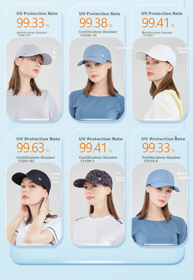 UV100 Cool-Feeling Baseball Cap for Men And Women, Lightweight Breathable UV Protection Ice Silk Sun Hat 22344 Dark Night Black 6