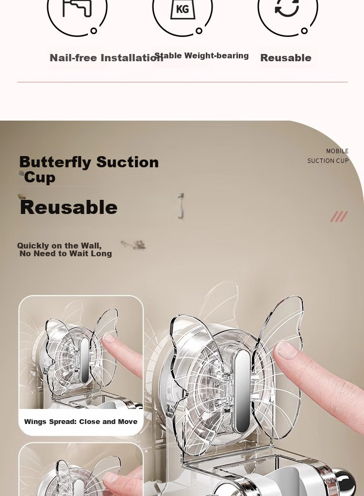 Jialifang Suction Cup No-Drill Shower Head Holder, Bathroom Movable Storage Rack with Fixed Hooks for Children's Use 4