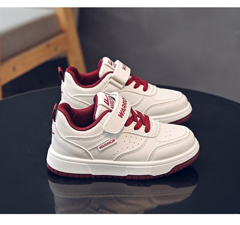 Warrior Children's Shoes Spring And Autumn Girls' Sneakers, White Casual Shoes with Soft Soles, WZ(CL)-0957 Beige/burgundy, Size 31 8