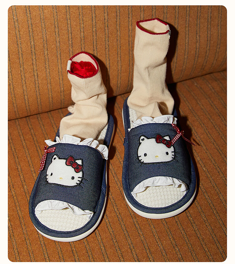 Gukoo Women's Slippers, Spring And Summer HelloKitty New Style Flat Ladies Home Linen Slippers, Dark Denim Blue, Size 36-37 11