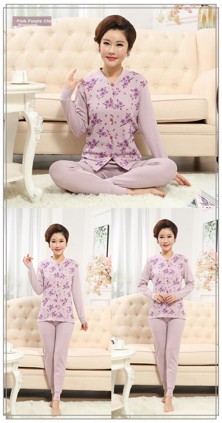 Hengyuanxiang [Middle-Aged And Elderly Cardigan] Women's Underwear, 100% Pure Cotton Thin Lingerie Set, Mom's Spring Seaso 12