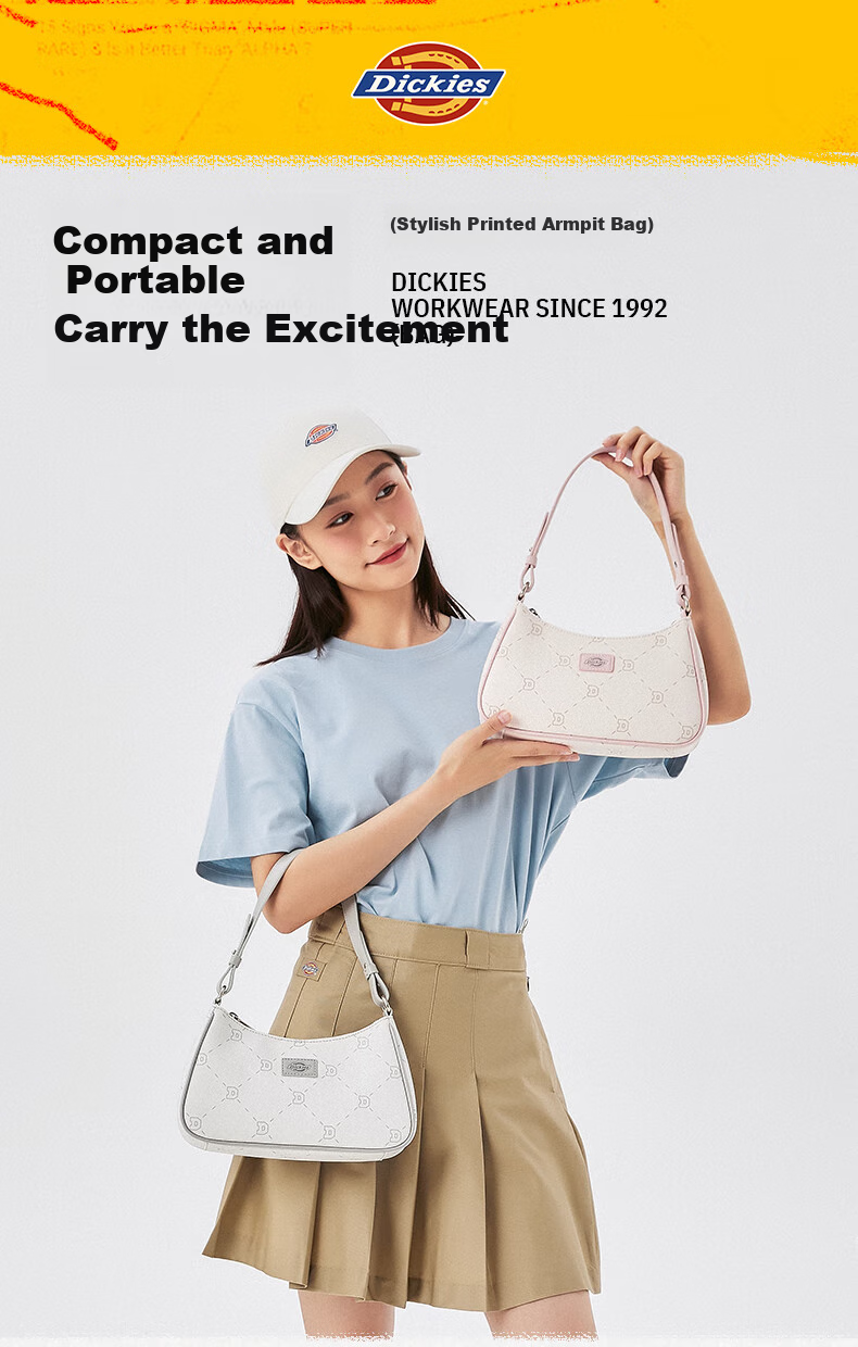 Dickies Shoulder Bag for Women, Crossbody Bag with Detachable Strap, All-Over Floral Print DK Casual Underarm Bag, High-End Handheld Tote in Pink 2