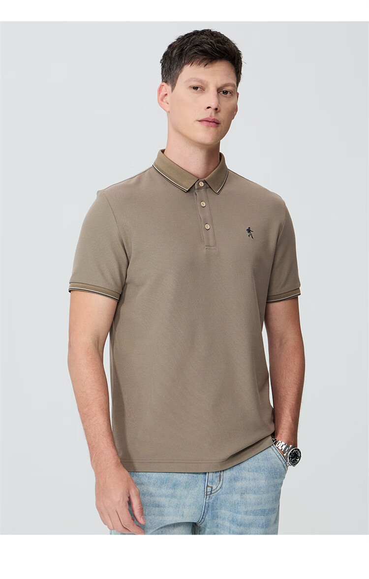 DANCING WOLVES [7A Antibacterial 2A Anti-Mite] Summer Cool Non-Shrinking Collar Men's Short-Sleeve POLO 701 Khaki XL(180) 17