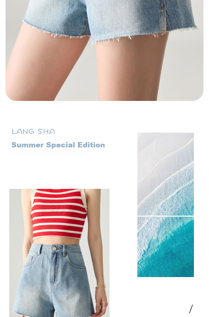 LangSha Women's Loose-Fit Denim Shorts, Lightweight for Summer, Frayed Edges, Straight-Leg Slimming A-Line Wide-Leg Pants, Casual Versatile Hot Pants for Outdoor Wear 2