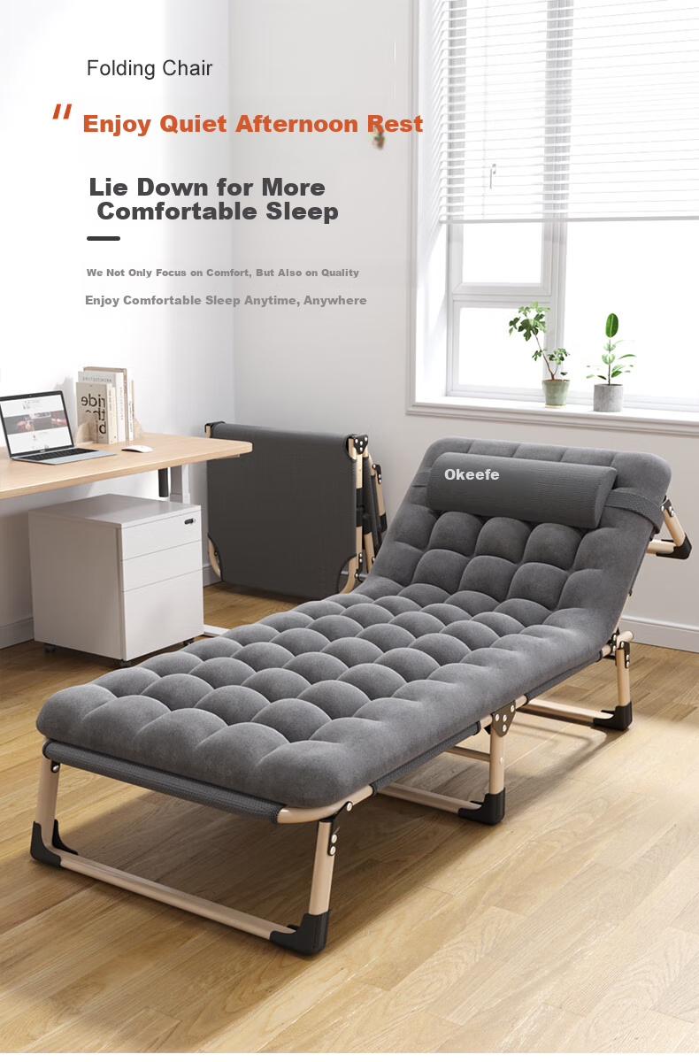 Okeefe Folding Bed Lounger Single Bed Office Simple Nap Bed Hospital Companion Bed with Thickened Cotton Pad 1