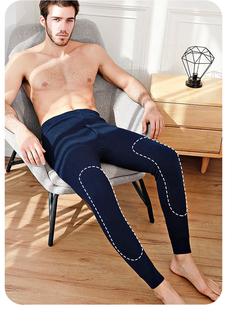 LangSha Men's Thermal Wool Knee Support Cotton Fleece Lined Thickened Autumn Winter Long Johns Light Gray 3