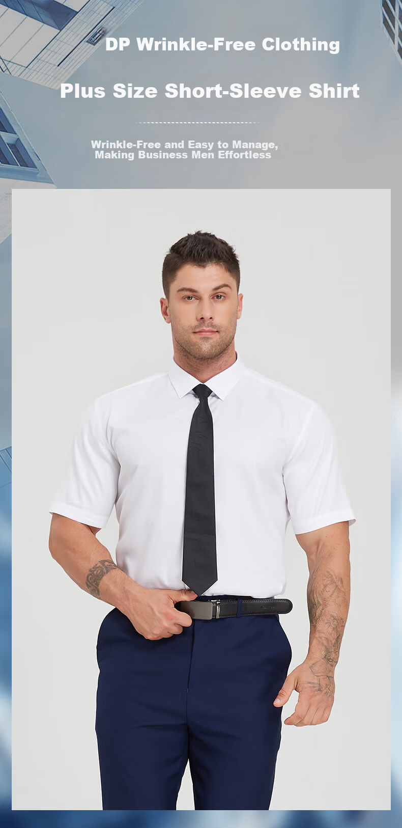 Dibinze Plus Size Short Sleeve Shirt for Men, Loose Fit, High End DP Wrinkle-Free Easy-Care Pure Cotton White Dress Shirt 1