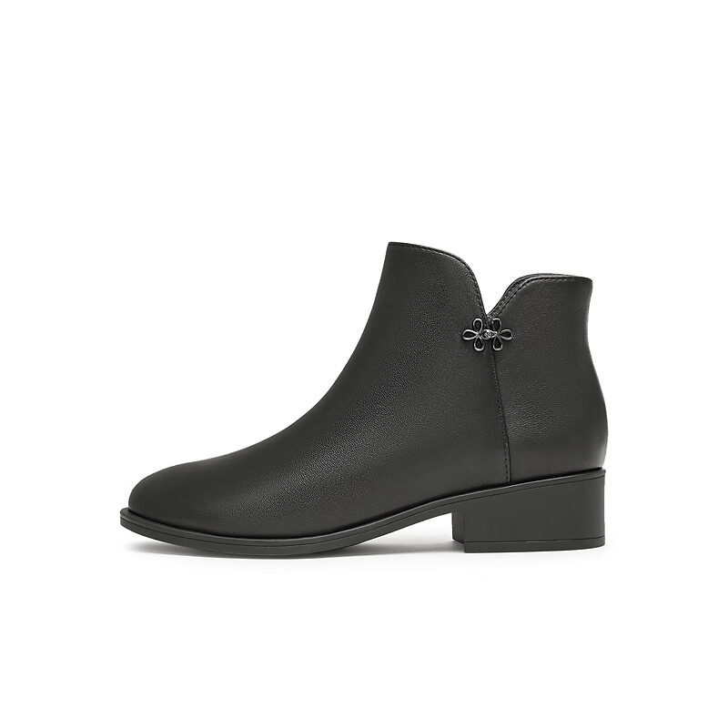 TEENMIX Women's Fleece-Lined Retro Ankle Boots Fashion Thick-Soled Short Boots Black Size 35