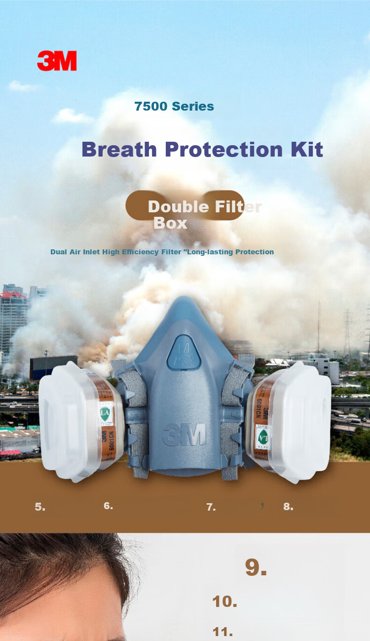 3M 7502+2097 Gas Mask Respirator, Welding Smoke Protection, Against Various Particulates And Organic Vapors, Three-Piece Set Firefighting Face Shield 1