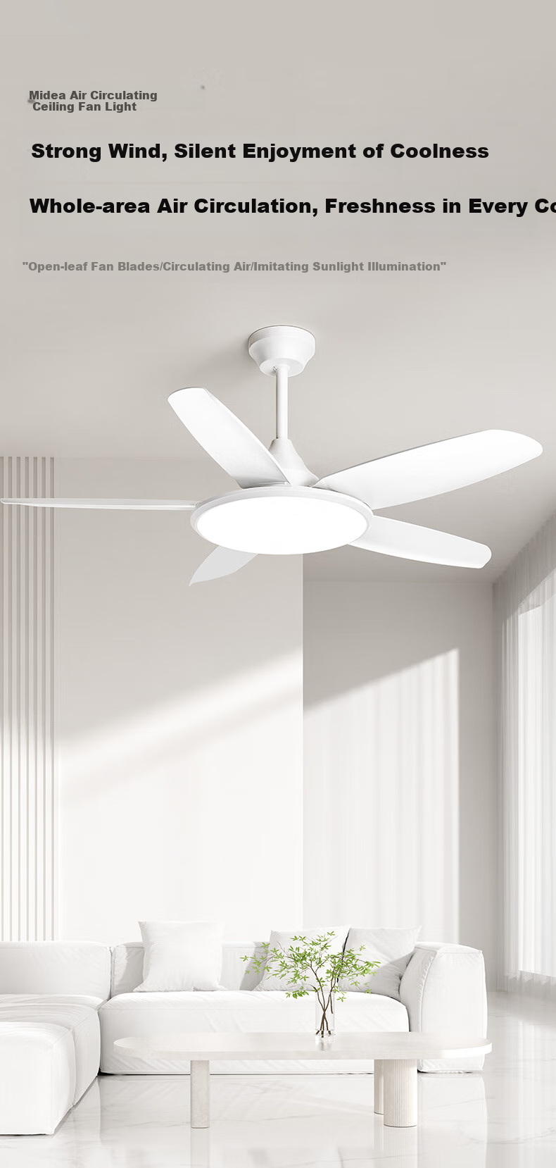 Midea Fan Light, Dining Room Ceiling Fan Light, LED Bedroom 48-Inch Blade Fan, Three-Blade Fan, Shusui Feng Installatio 1