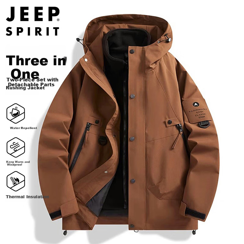 JEEP SPIRIT Men's Three-In Jacket, Men's Outerwear for Autumn And Winter, Warm Casual Fleece Men's Clothing
