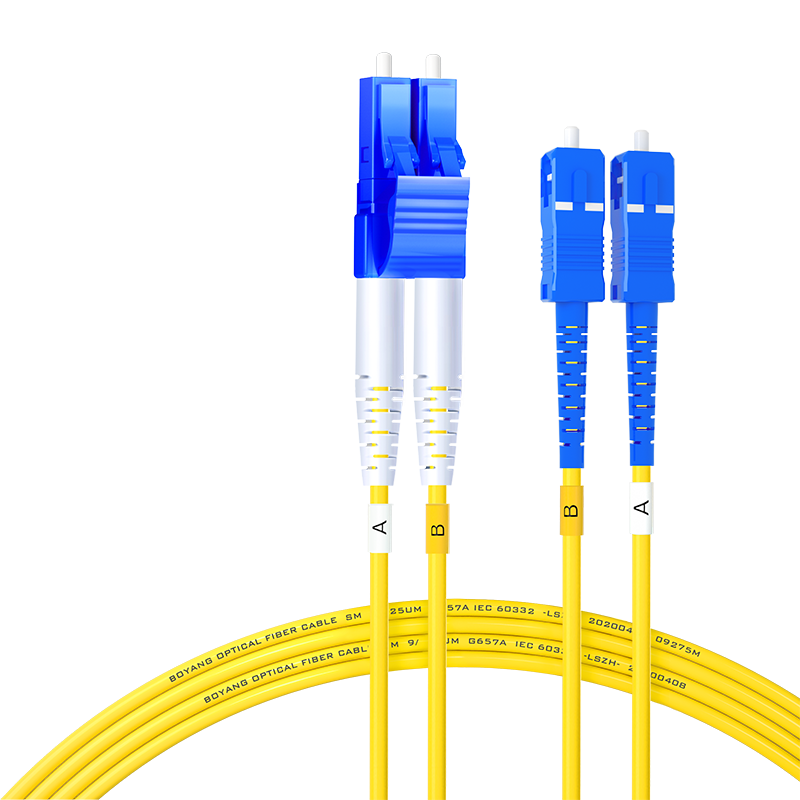 BOYANG Telecom-Grade Fiber Optic Patch Cable SC-LC (UPC), 1 Meter, Single-Mode Duplex Pigtail, Φ2.0 Flame-Retardant Low-Smoke Zero-Halogen Fiber Optic Cable, BY-1512S