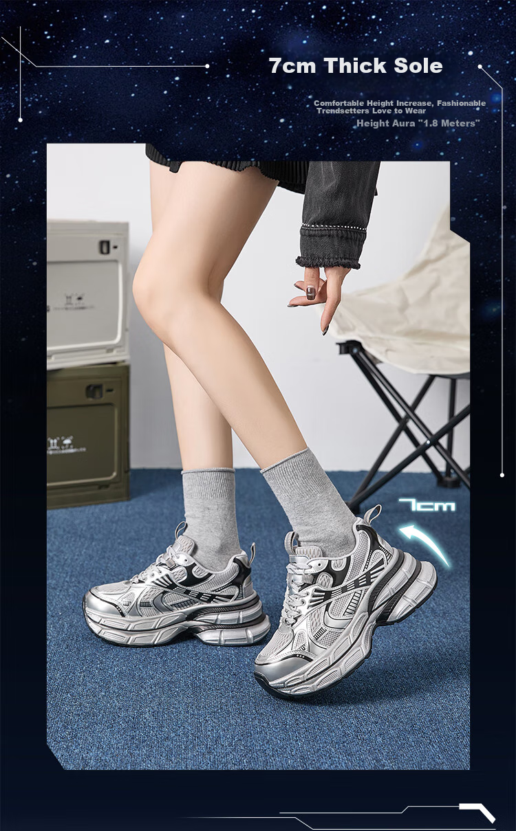 ZHR Silver Dad Shoes for Women, Trendy Sports Casual Couple Shoes, Thick-Soled Height-Increasing Women's Shoes, JT67 Silver, Size 38 6