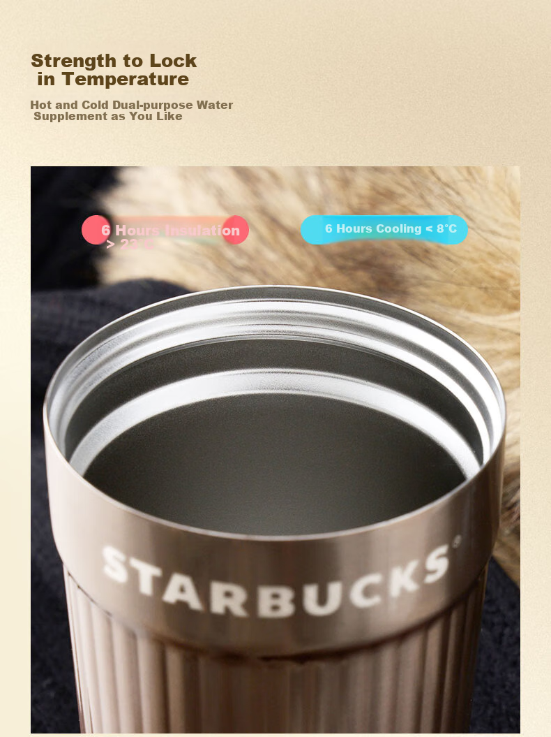 Starbucks Brown Gold Luster Series Dual-Drinking Stainless Steel Desktop Cup, 470ml Coffee Mug Water Cup, Gift for Men And Women on National Day 5