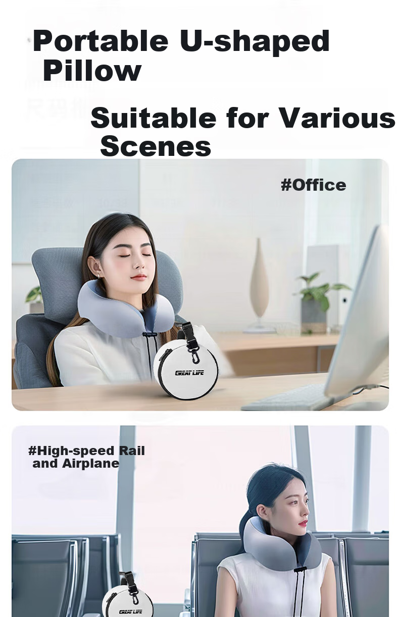 GREAT LIFE U-Shaped Travel Neck Pillow Portable U-Shape Neck Support Pillow for Car, Airplane, High-Speed Train, Nap Essential 10