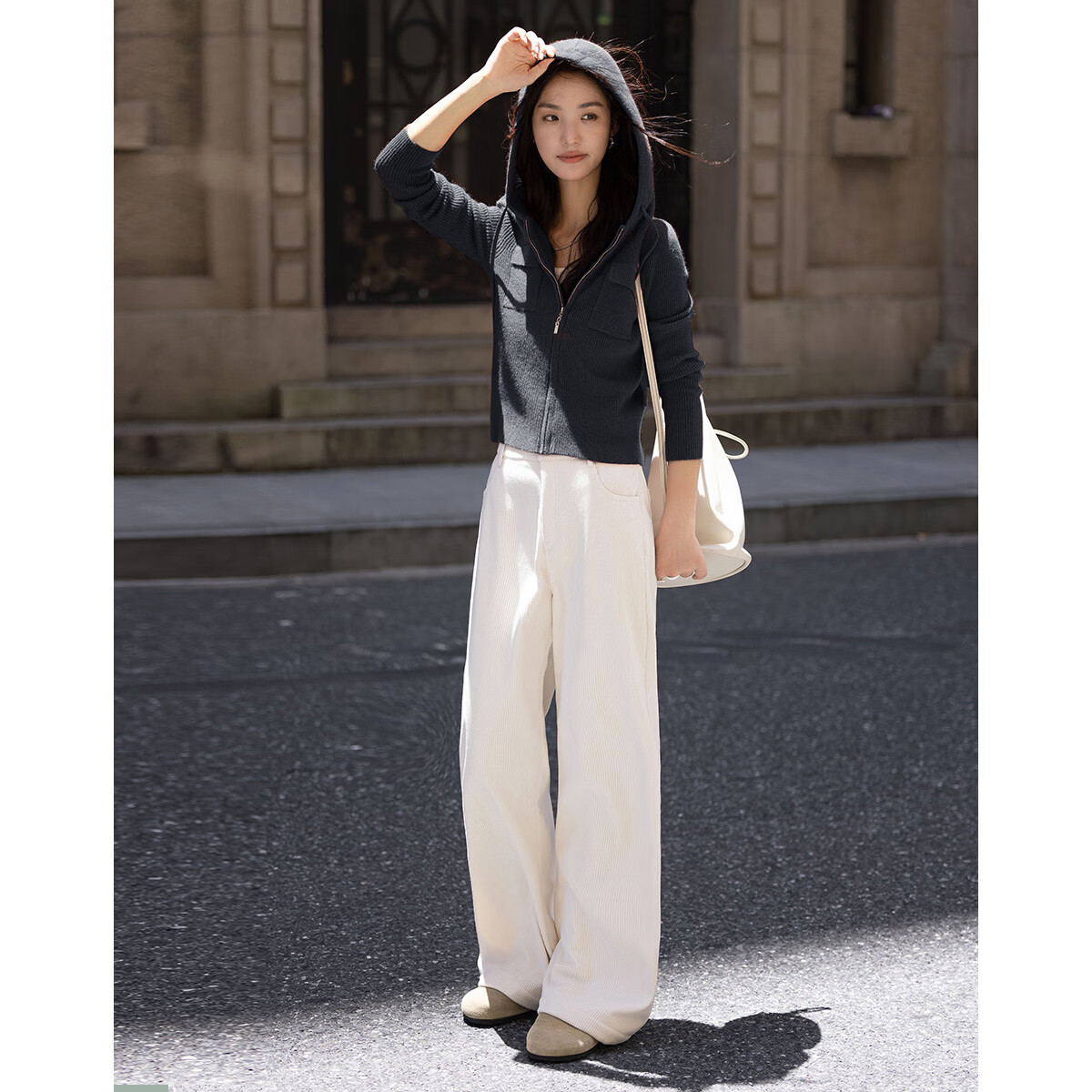 Dme [Hooded Zip-Up Knit Top], Spring And Autumn, Button-Up Collar Design, Long-Sleeve Knit Sweater for Wome
