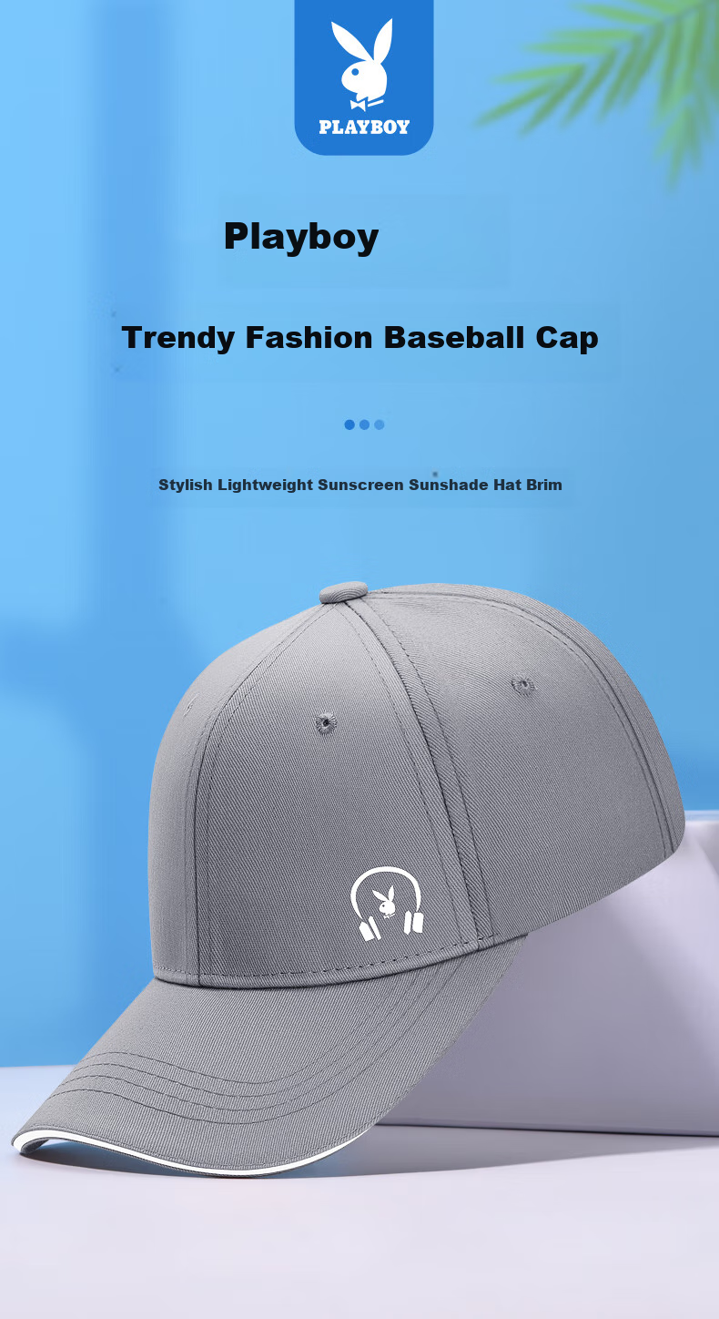PLAYBOY Baseball Cap for Men, All-Season Visor Hat, Sun Hat, UV Protection, Breathable Fishing Hat, Gray 1