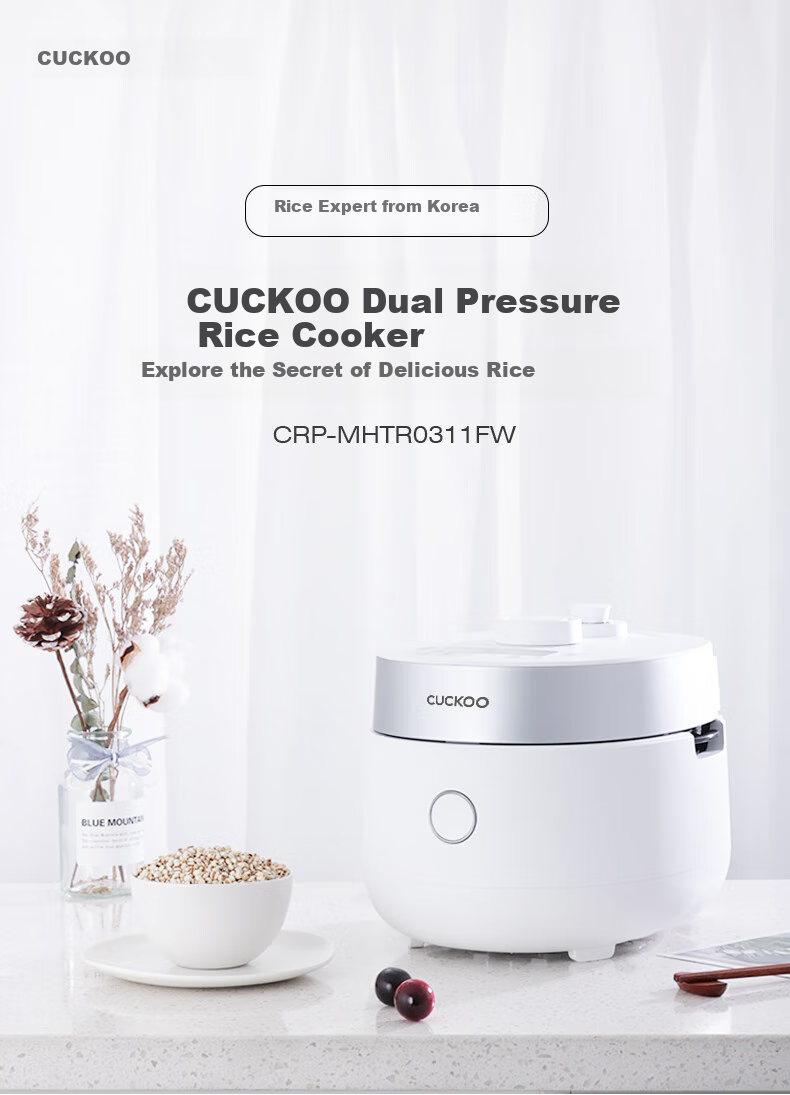 CUCKOO Korean Imported Dual-Pressure Mini Multifunctional Baby Food Smart Reservation Rice Cooker for 1-2 People, 1.5L CRP-MHTR0311FW 1