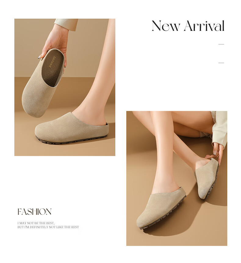 DAPHNE Women's Slip-On Shoes, Retro Style, Spring 2025 Collection, Thick-Soled Casual Closed-Toe Mules, Gray, Size 40 5