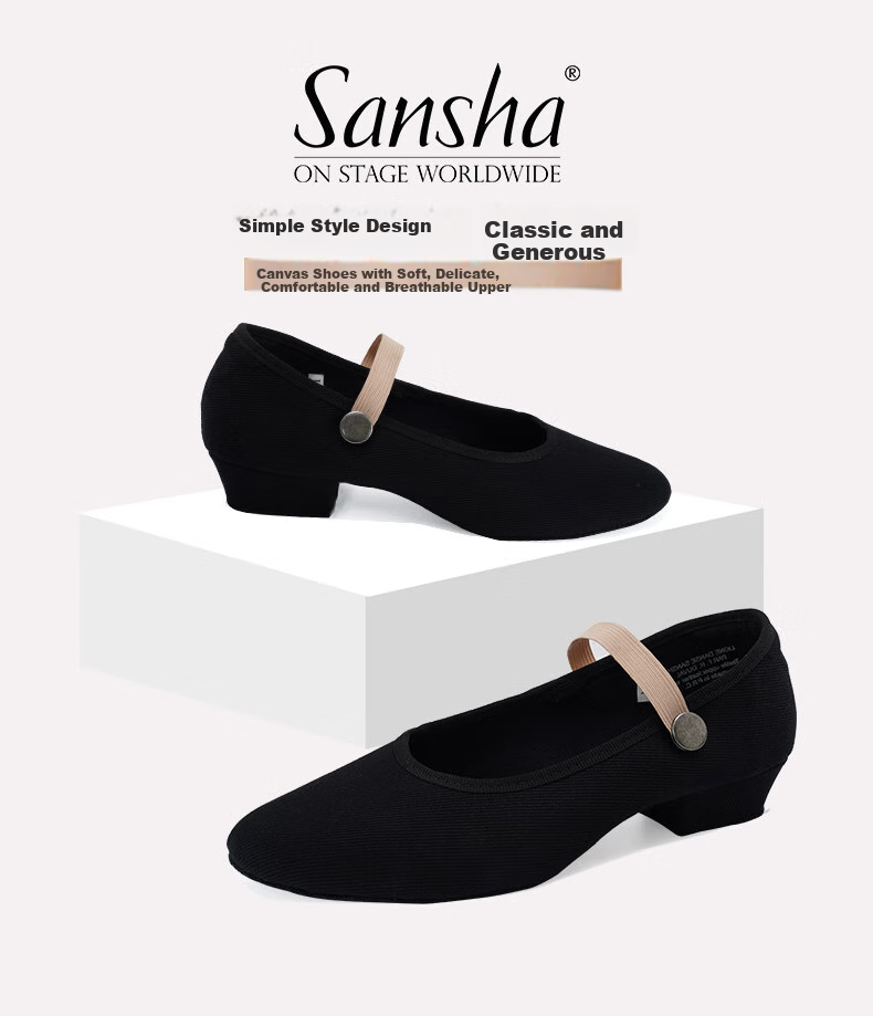 Sansha Dance Teacher Shoes, Ballet Folk Belly Dance Practice Shoes, Character Dance Exam Shoes, Adjustable, Black, Size 37 1