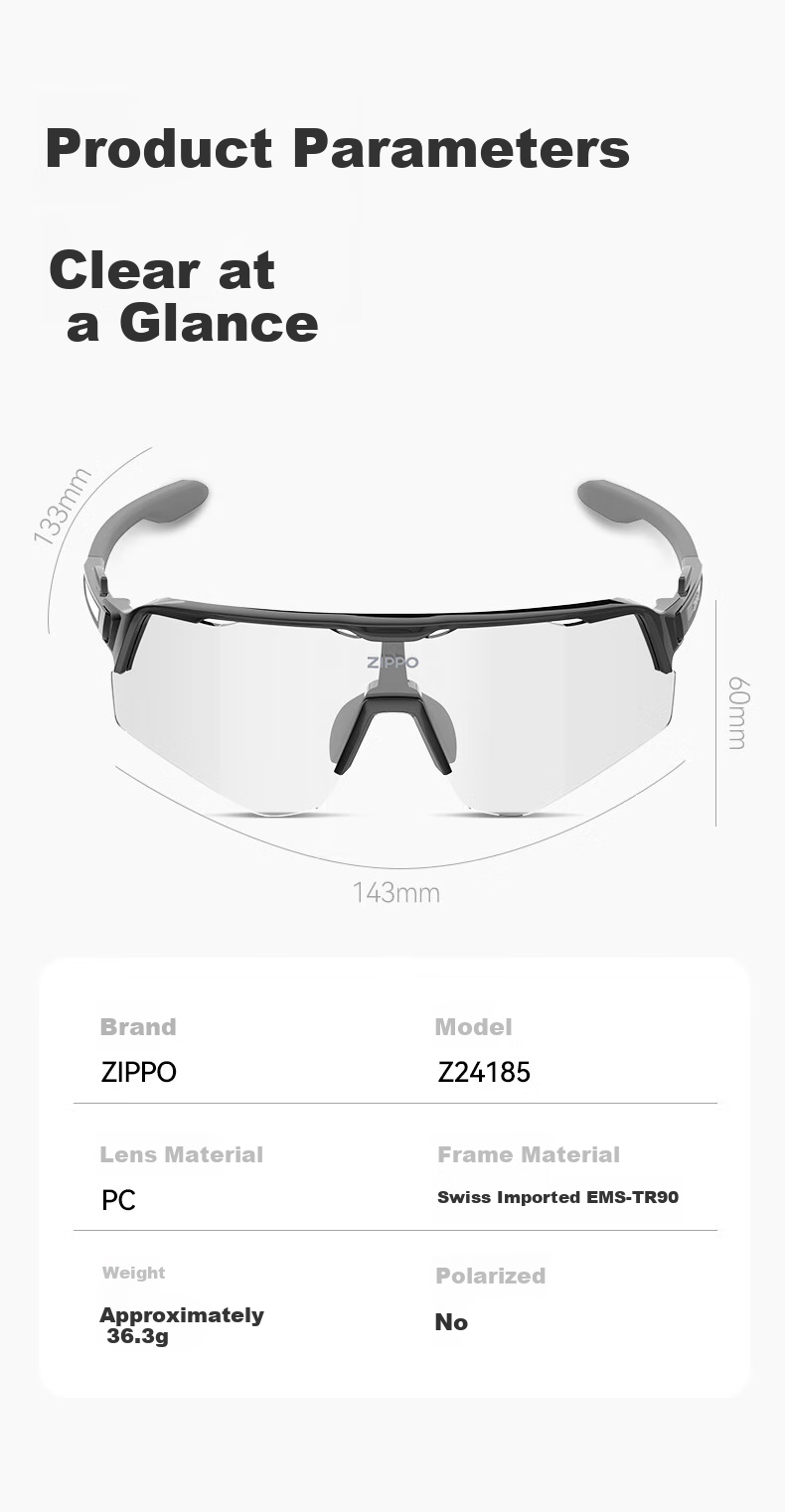 ZIPPO American Smart Color-Changing Sunglasses, Integrated Cycling Glasses, Professional Sports Goggles, Fishing Glasses, 24185C2-73 19