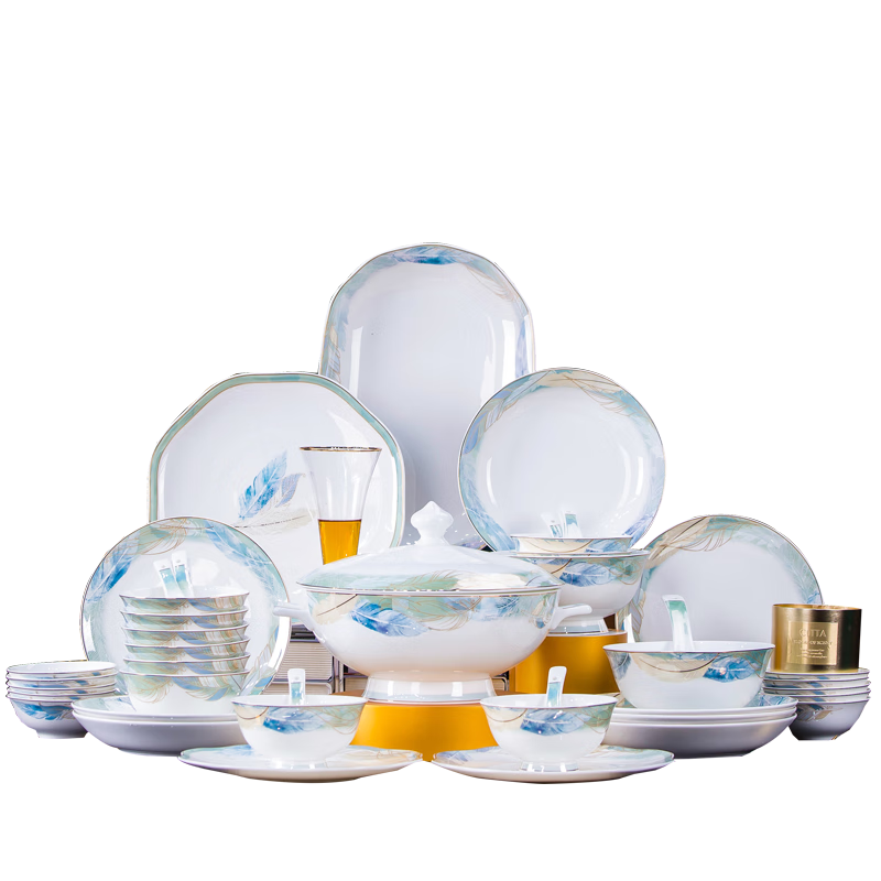 Yunzhihe Complete Set of Tableware Including Plates, Bowls And Chopsticks from Jingdezhen, Perfect for Housewarming Or Moving Gifts