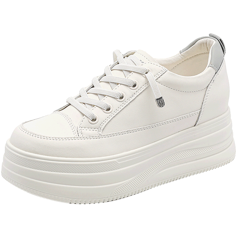 Red Dragonfly Women's Classic Thick Sole Height Increasing White Sneakers Simple Versatile Casual Shoes WPB15032 Beige/Grey Size 39