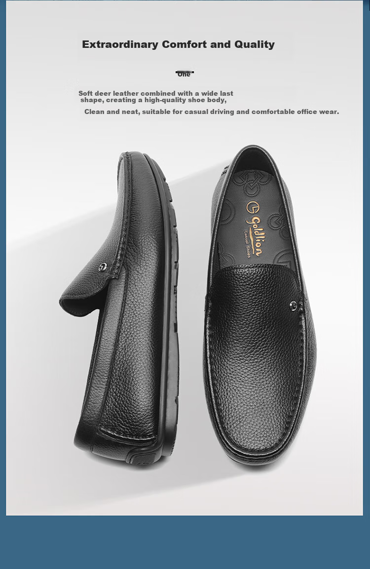 Goldlion Men's Shoes, Business Casual Deer Leather Shoes, Lightweight Slip-On Loafers, G567410232AAB, Black, Size 42 4