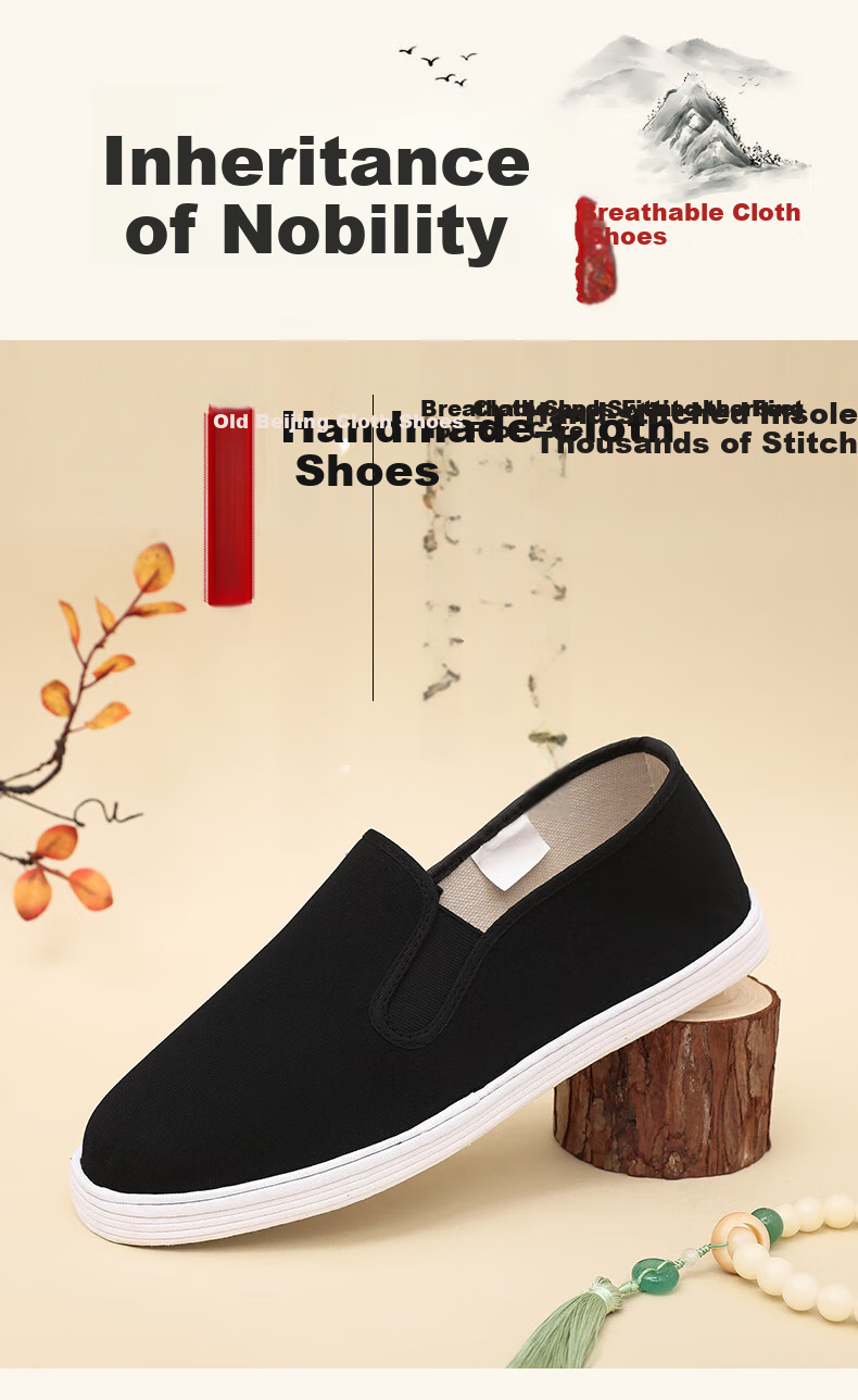 GUOLUOFEI Handmade Beijing Cloth Shoes with Thousand-Layer Sole, Breathable And Comfortable Slip-On Casual Shoes for Middle-Aged And Elderly, Black, Size 40 2