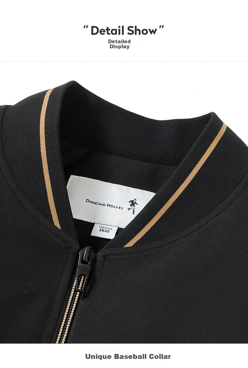 DANCING WOLVES [90% Duck Down + Graphene Lining] Windproof Baseball Jacket Casual Men's Outerwear, 001 Black, Size 165 11