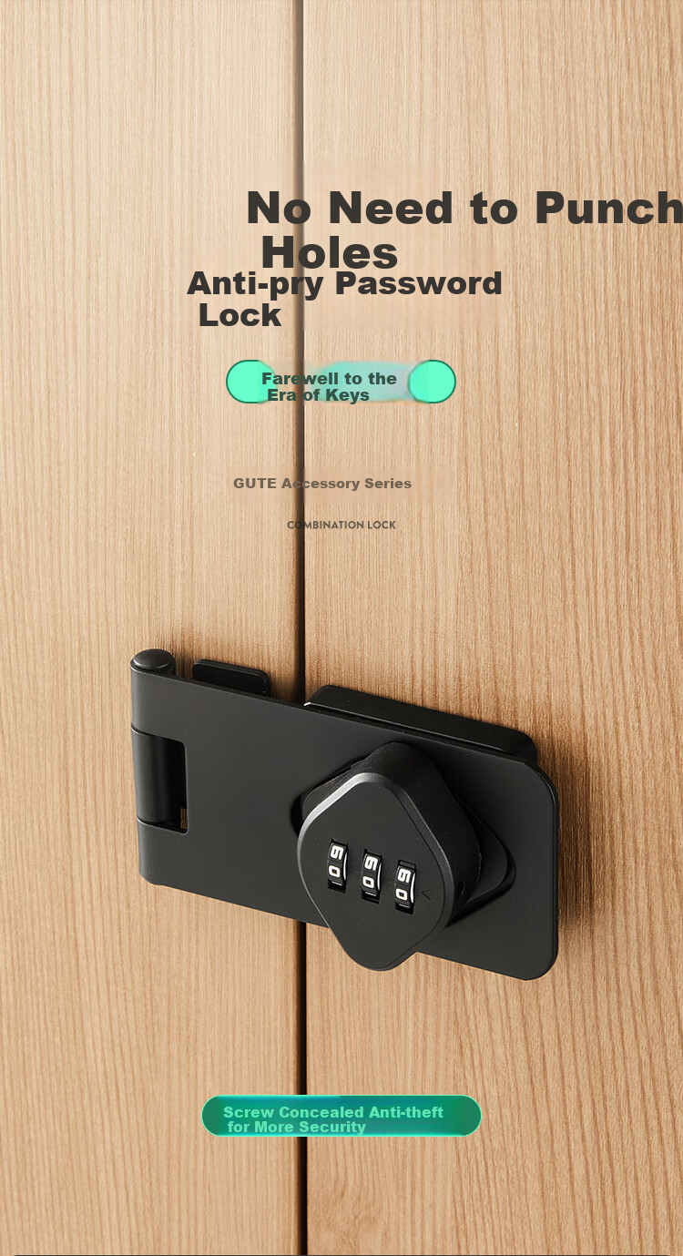 GUTE Drawer Combination Lock, No Drilling Required, Door Latch for Filing Cabinets, Shoe Cabinets, Adhesive Lockers, Furniture Simple Lock, Silver Color 1