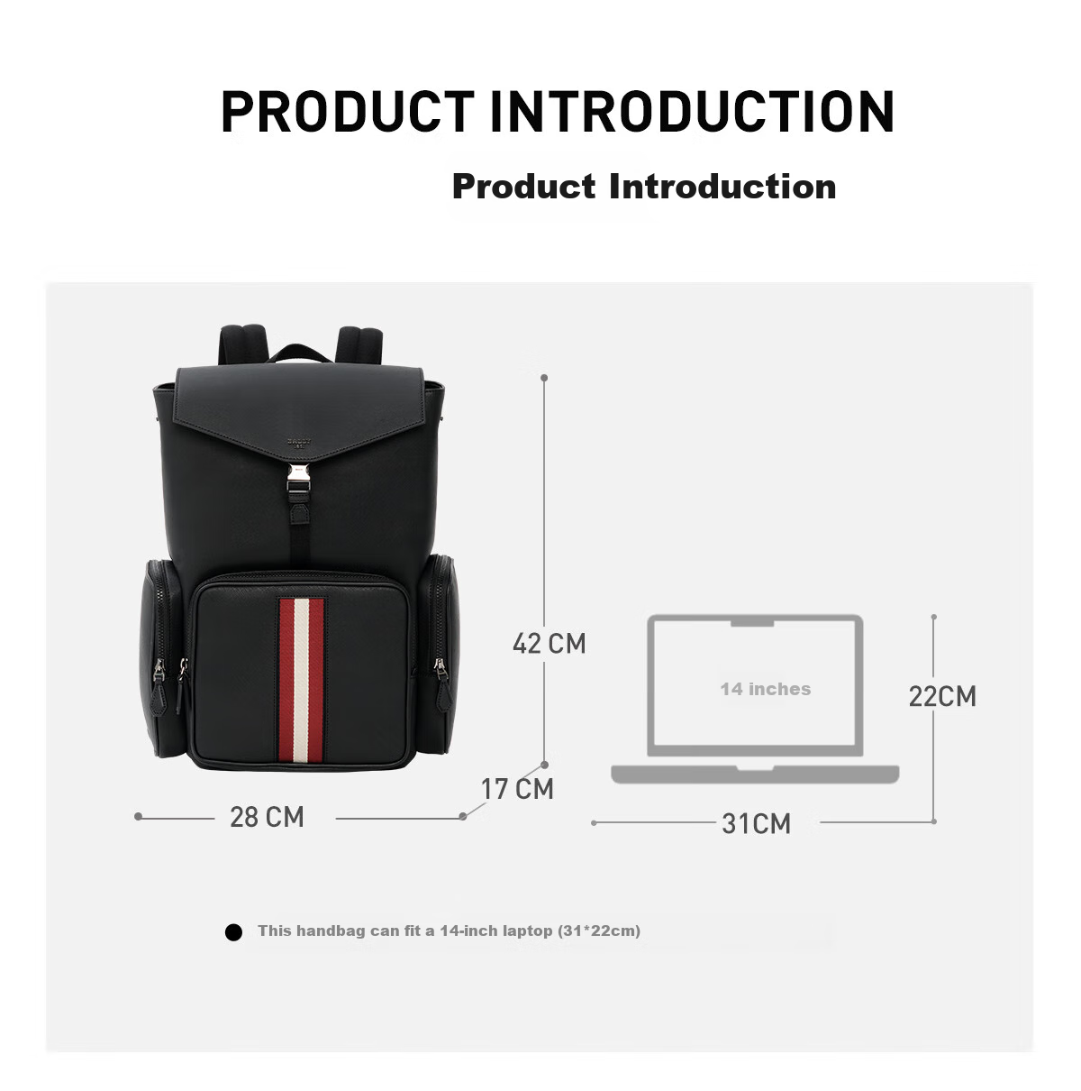 BALLY Men's Backpack, Laptop Bag, Casual Business Bag, 6303963, Red, Baitiao, New Year Gift 1