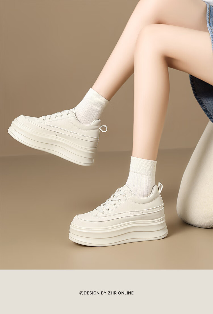 ZHR Women's Platform Shoes with Thick Soles And Hidden Heel Lift, Versatile Casual White Sneakers for Commuting, G737 Beige And Black, Size 38 9