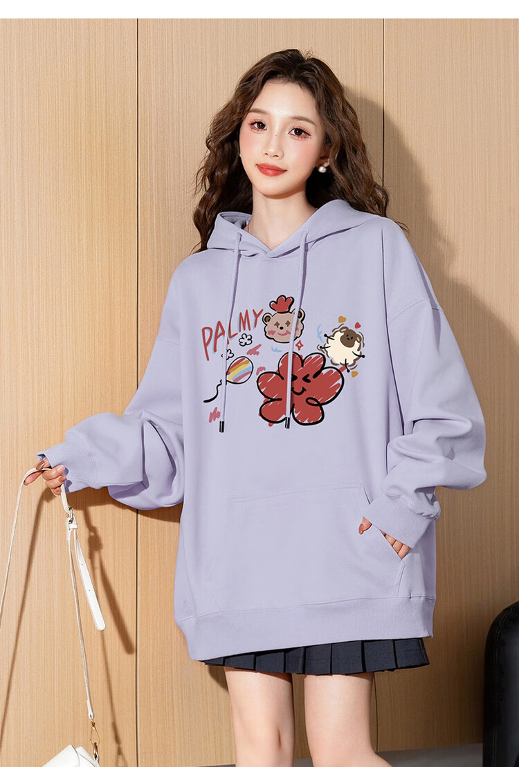 TonLion 2025 Women's Hooded Sweatshirt, Ins Knitted Fun Casual Graffiti Long-Sleeve Sweatshirt, Versatile Trendy, Light Mist Purple, L 7