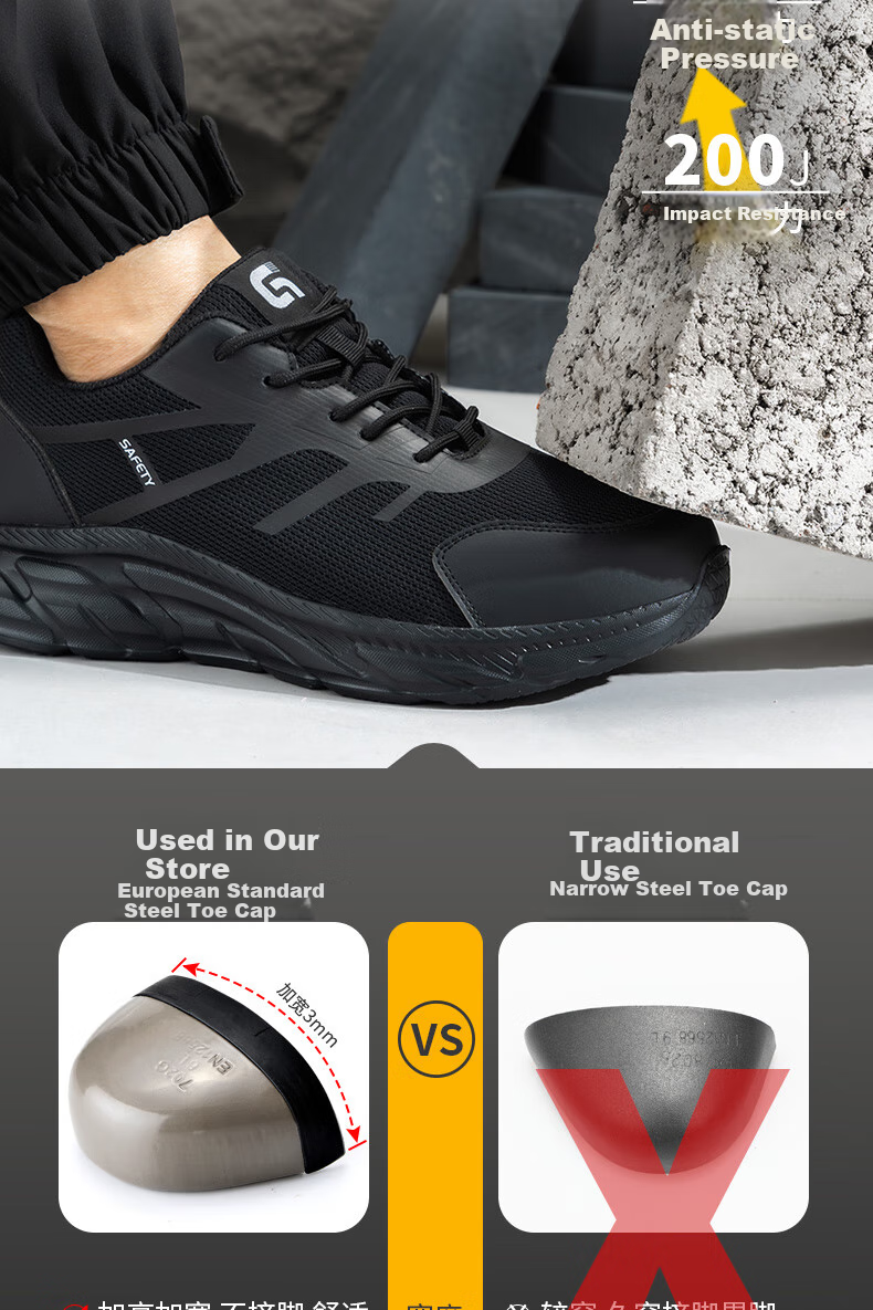 JUNBU Safety Shoes for Men, Steel Toe Cap, Puncture-Resistant, Breathable, Ultra-Light Soft Sole Work Safety Shoes 0217T Size 44 6