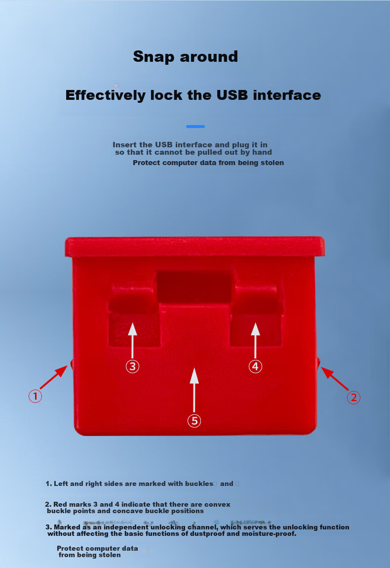 Suoli USB Security Lock Detachable USB Security Plug Dust Plug/Universal USB Stopper Safety Plug/tools 5 Pieces + Red Plugs 100 Pieces/80010 5