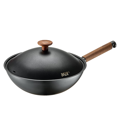 ASD Non-Stick Wok with Titanium Iron Coating, Fluorine-Free Seasoning, Stir-Fry Pan, Titanium Iron Wok, Stainless Steel Gas Stove Compatible, 30cm Suitable for 3-5 People