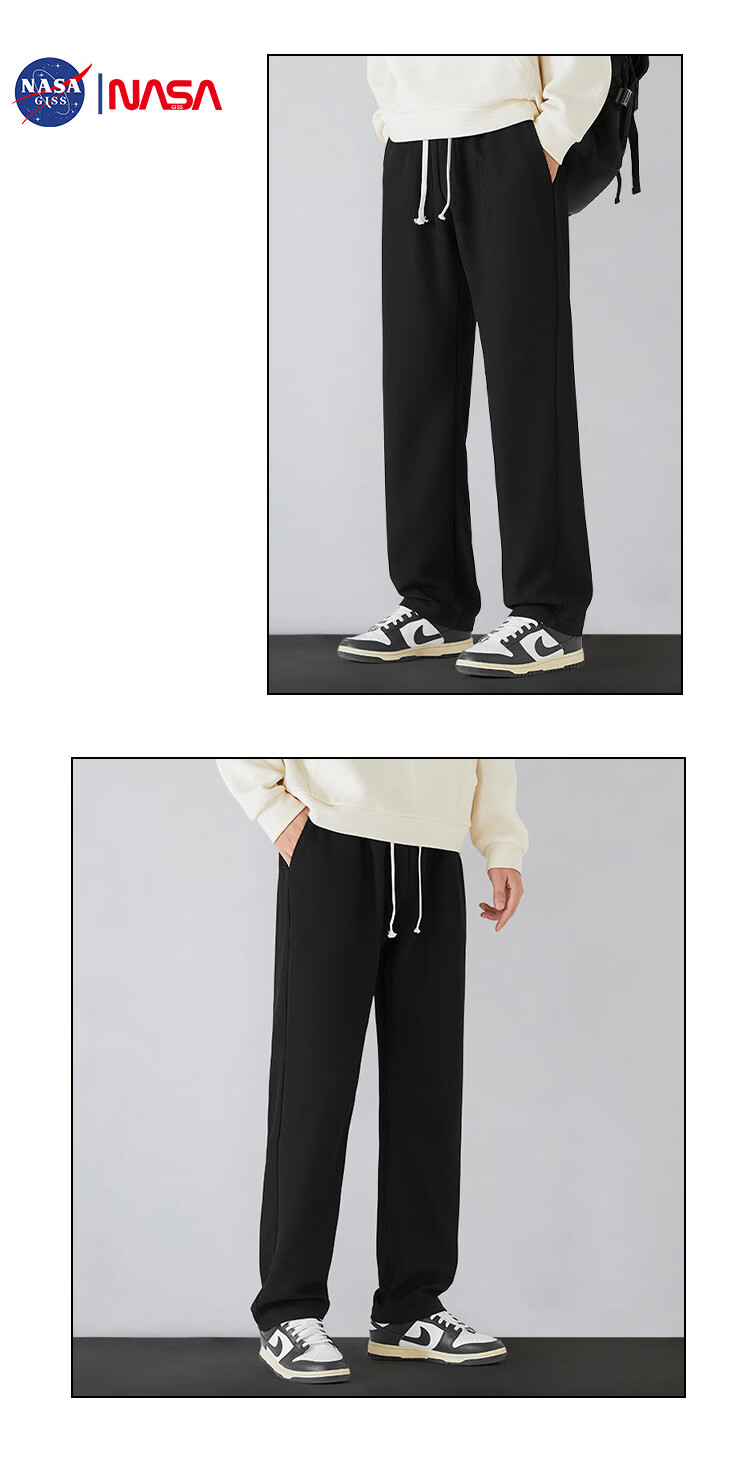 NASA GISS Casual Pants for Men, Loose Fit with Drape, Herringbone Trousers, Wide-Leg Slimming Straight Pants, Black Straight Leg, Size M 4