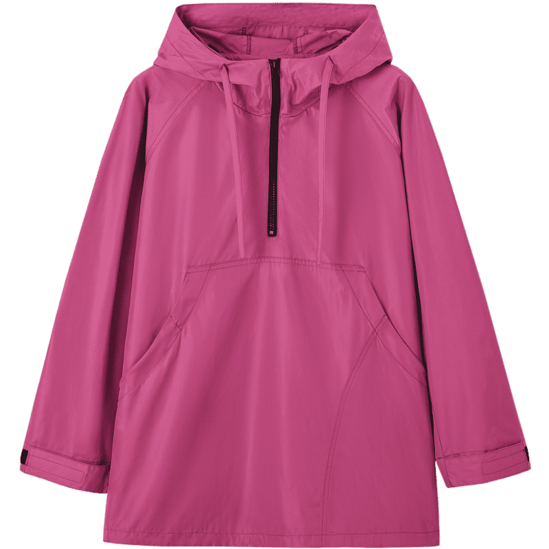 Demana [Weekend City] Spring Urban Outdoor Nylon Hooded Colorblock Drawstring Pocket Mid-Length Coat for Women