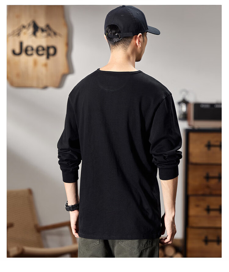 JEEP Men's Long-Sleeve T-Shirt, Spring And Autumn 2026, Pure Cotton Pullover Top, Simple And Comfortable Undershirt, Men's Clothing 18