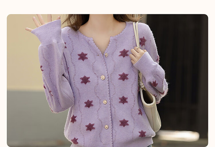 Dme Color Palette Sweater Spring Dreamy V-Neck Contrast Hexagon Star Jacquard Cardigan Slimming Knit Top for Women 1