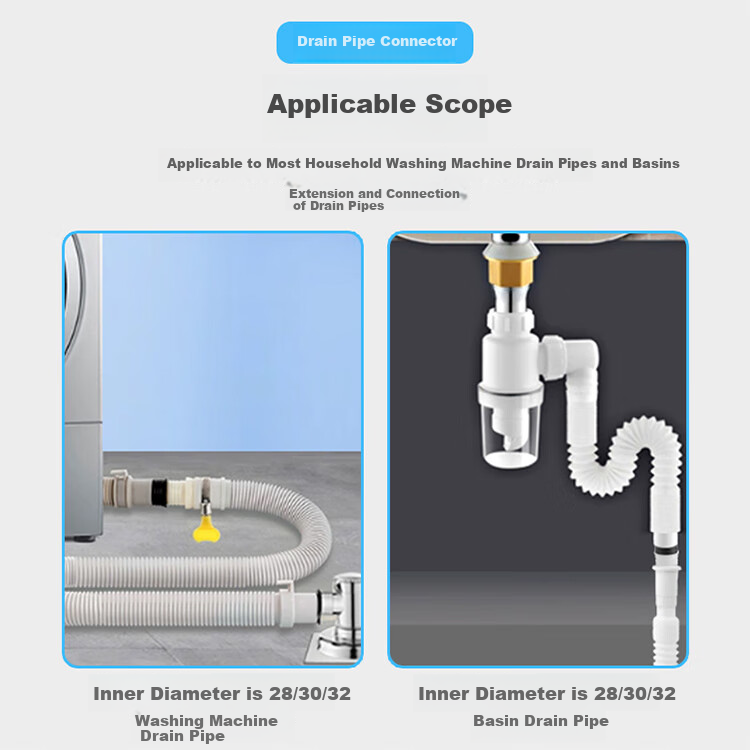 Shuangwei Washing Machine Drain Pipe Adapter, for Drum And Impeller Washers, Sink, Mop Bucket, Extended Outlet Pipe, Drainage Pipe Connector, Accessories with 2 Clamps 4