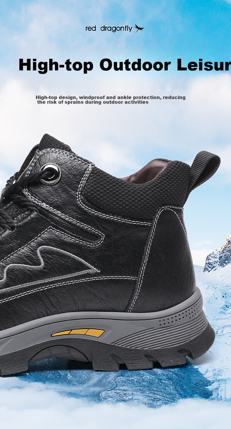 RED DRAGONFLY Leather Boots, Durable Outdoor Martin Boots for Men, Casual Fleece-Lined Snow Boots, Cotton Boots for Men, C0TT07631 11