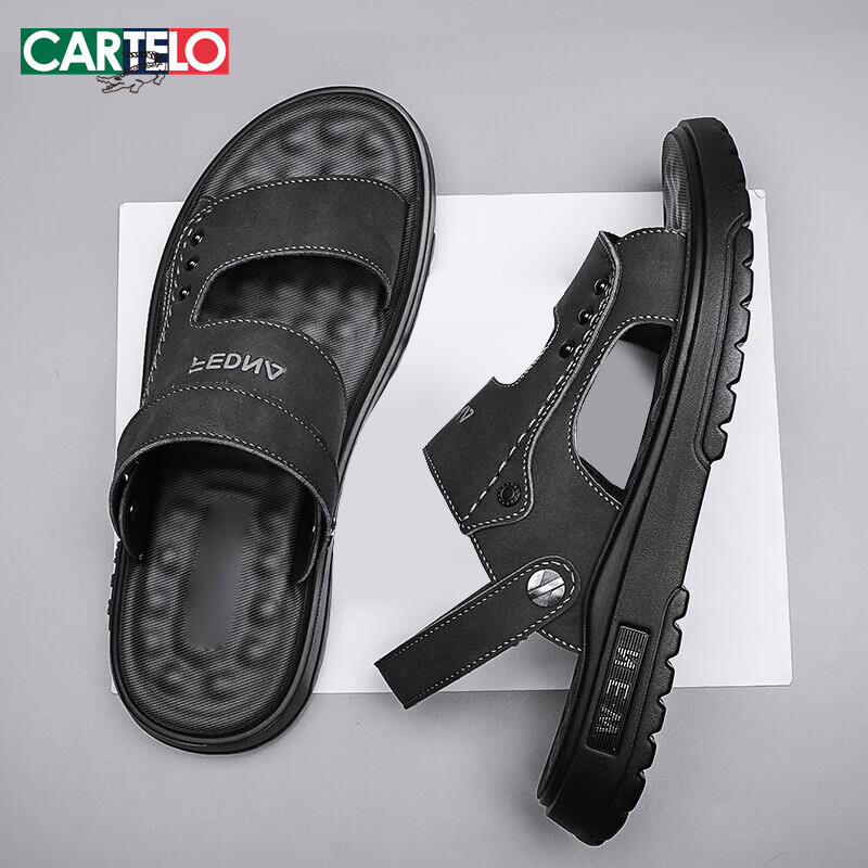 CARTELO Men's Sandals, Summer Breathable Outdoor Beach Shoes, Men's Hole Shoes, Soft-Soled Slippers for Men, 1228 Black, Size 42
