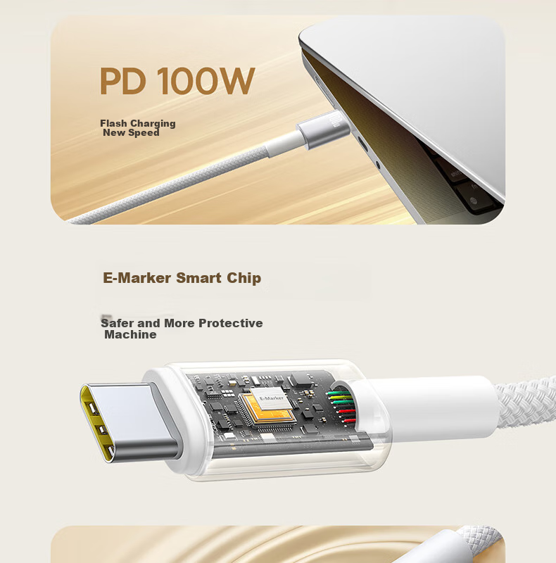 BASEUS Apple 18 Charger Cable, Dual Type-C Data Cable, PD100W Fast Charging Cord, Suitable for IPhone 17/16/15, Huawei, Xiaomi Laptops, 1 Meter 3