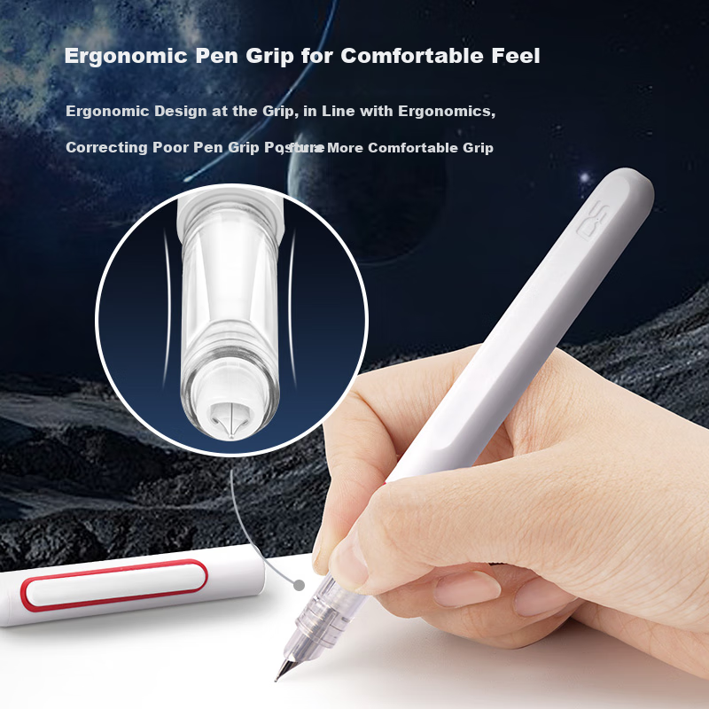 Dianshi Space Capsule Fountain Pen, Non-Splattering Fine Nib, Ergonomic F Nib for Third-Grade Students' Calligraphy Practice, Back-To Season, 7154 Black Barrel [Magic Liquid Erasable Blue]