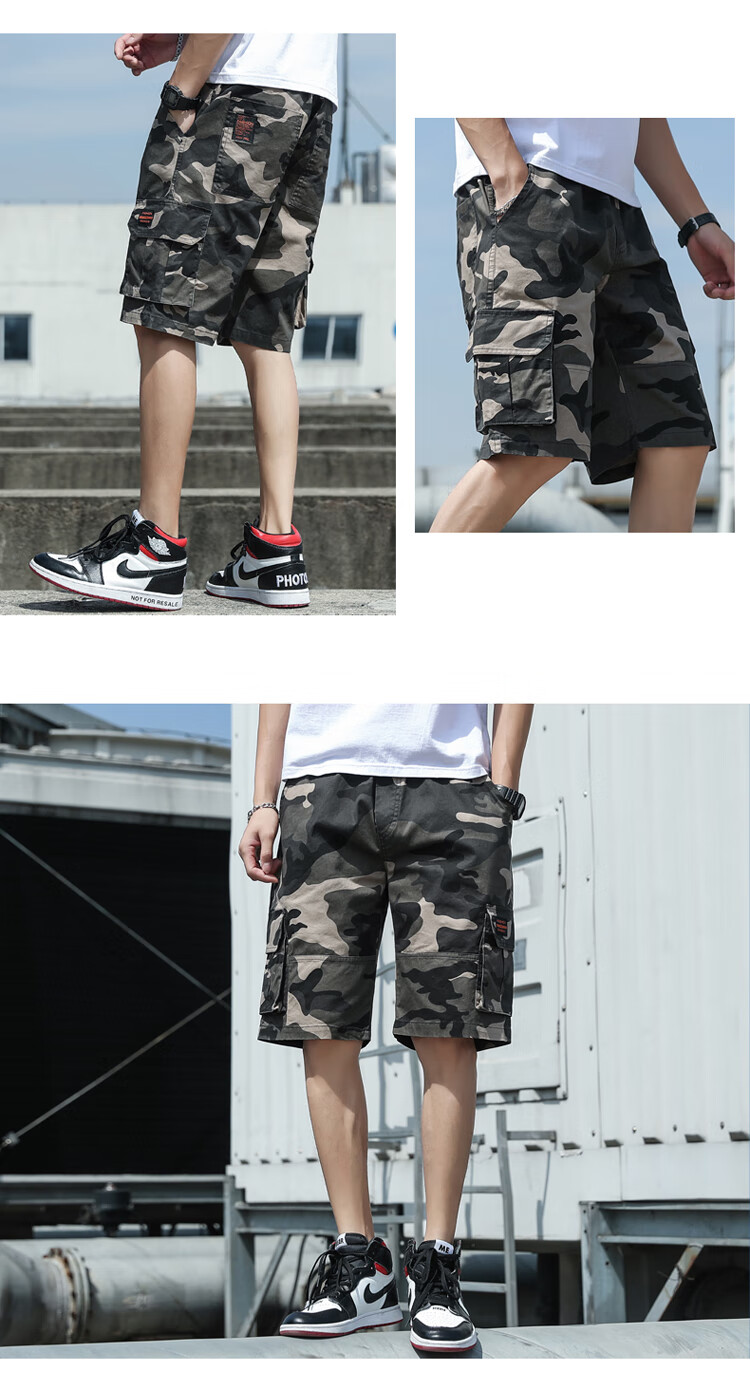 TUCANO Men's Summer Cotton Comfortable Multi-Pocket Cargo Shorts Skin-Friendly Sports Five-Point Pants Black 2XL 18