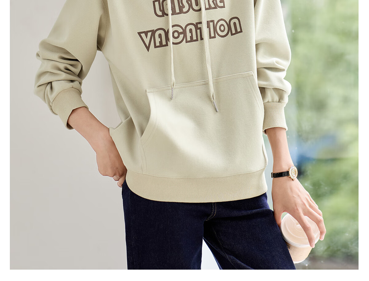 Chushen Spring And Autumn Women's Hoodie, Wilderness Maillard Hooded Drawstring Letter Print Casual Long-Sleeve Top S143W1007 8