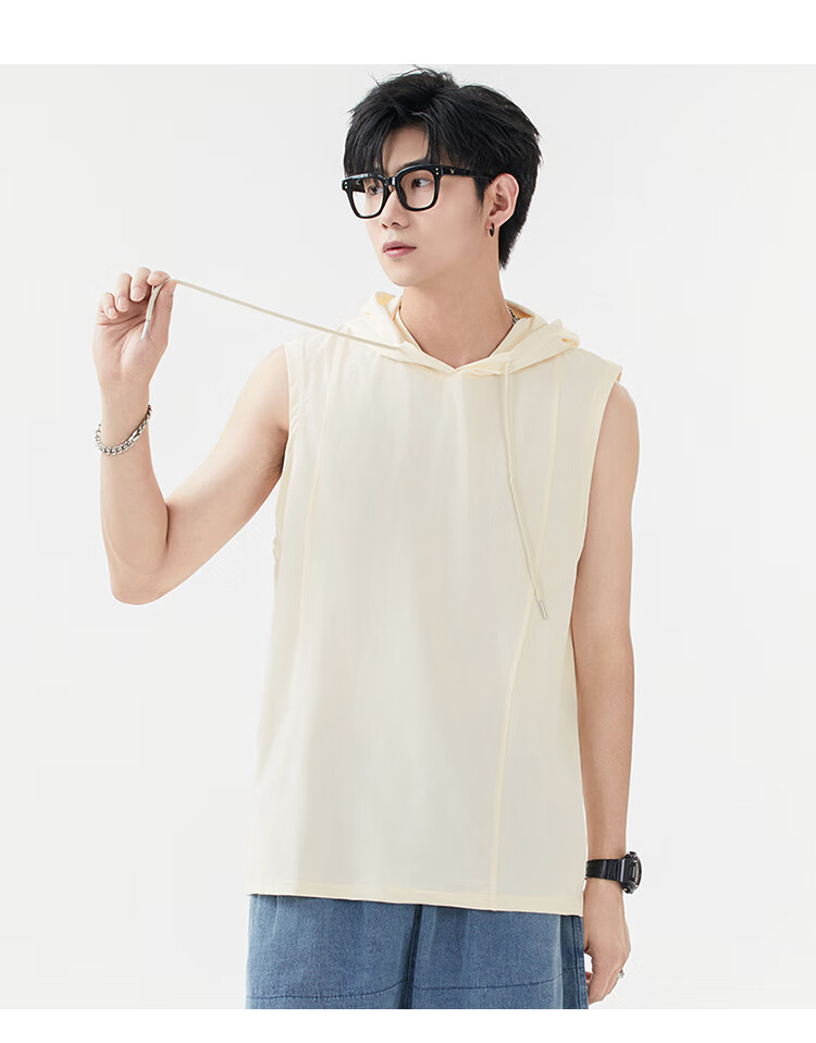 GENIOLAMODE Men's Hooded Vest Trendy Sleeveless Casual Loose Waistcoat 5