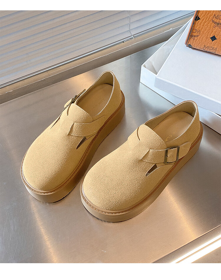 ZHR Bokeng Women's Shoes, Spring And Autumn Thick-Soled Heightening Casual Slip-On Loafers, JF98, Apricot Color, Size 39 14
